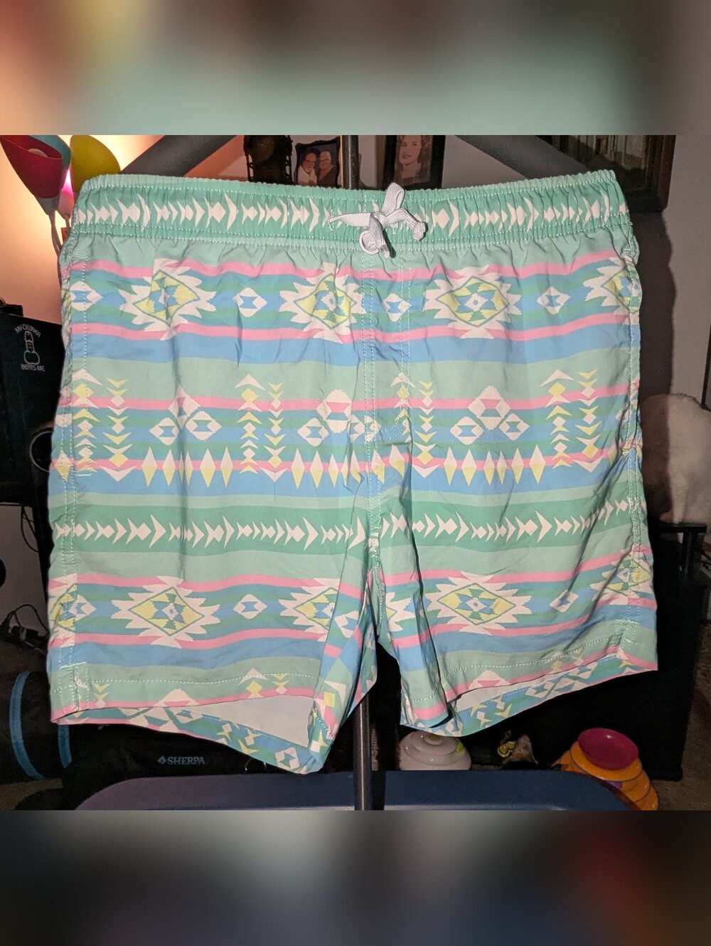 Men's Mint Aztec Hybrid Swim Shorts with Pastel Stripes